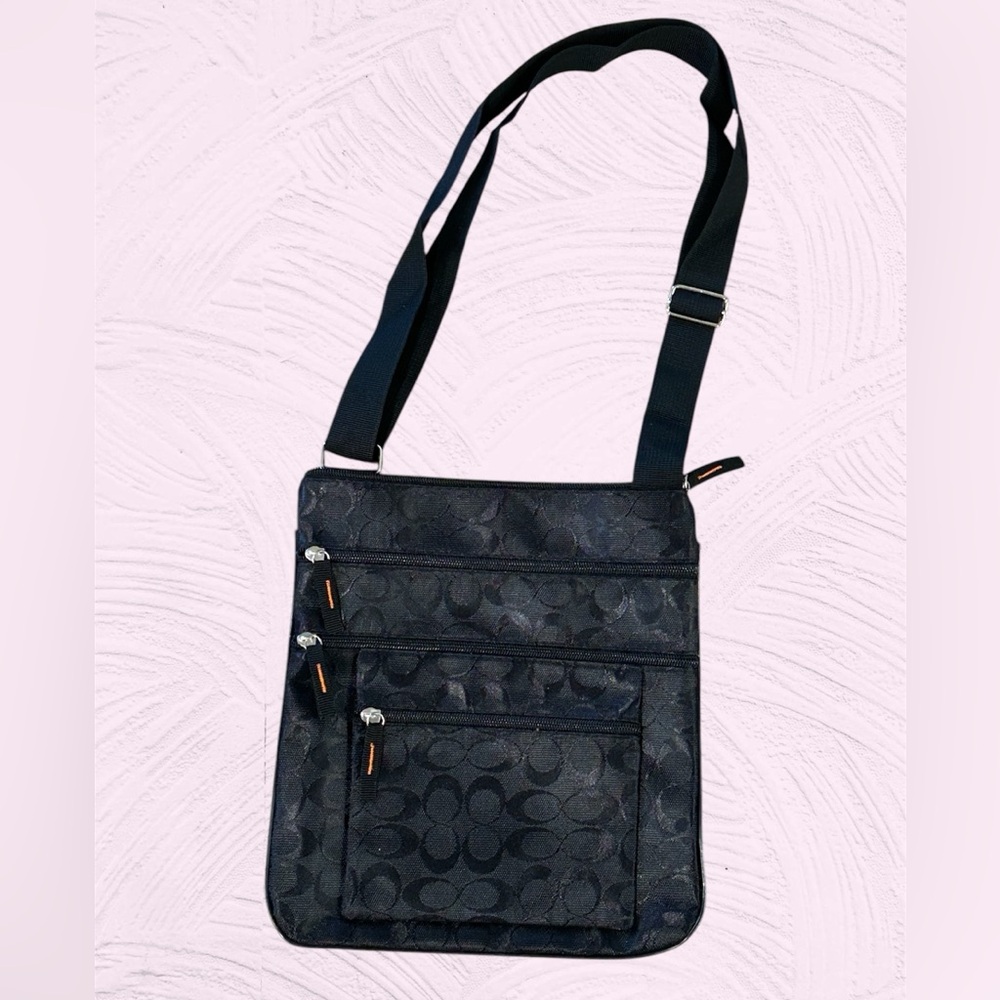 Black Crossbody Bag Coach Inspired 4 pockets zipper adjustable strap men women